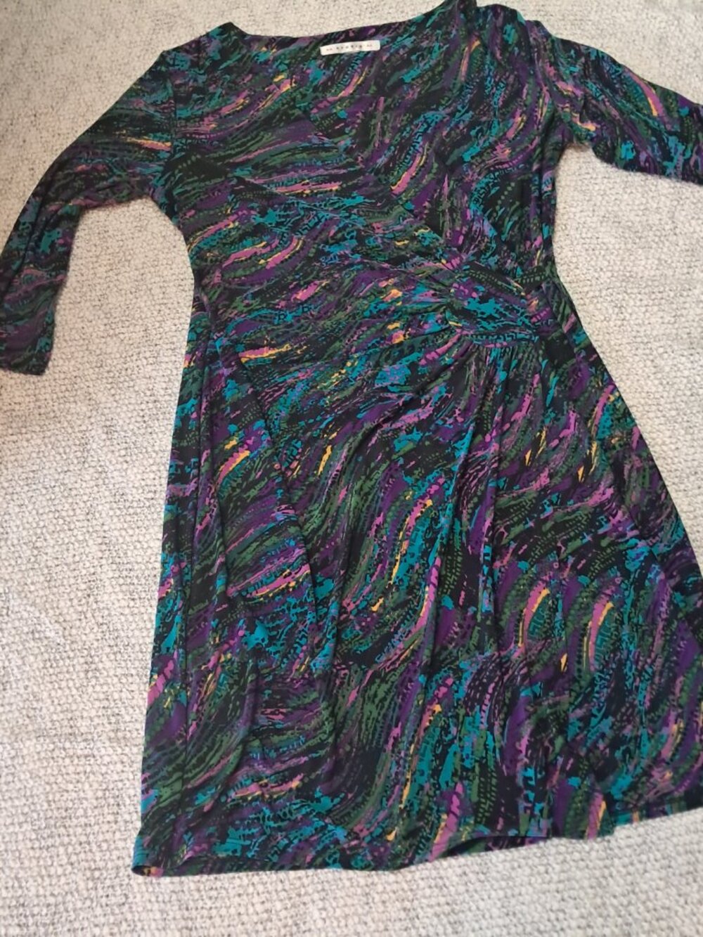 AA Studio Abstract Multi Color Print Ruched Midi Dress Size 12 / Large